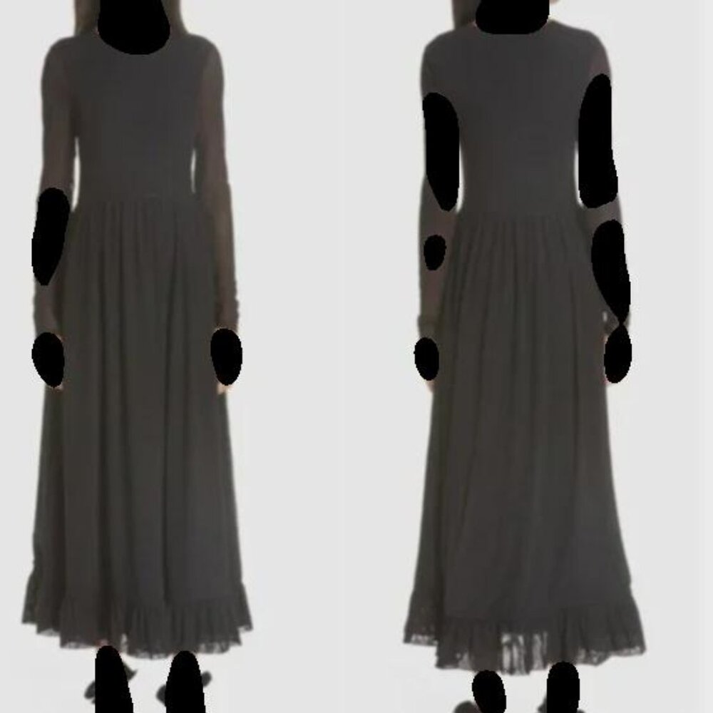 NWT Ganni Addison Swiss Dot Stretch Tulle Maxi Dress in Black